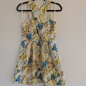 Very J yellow and blue Hawaiian dress with peekaboo front detail 6/8